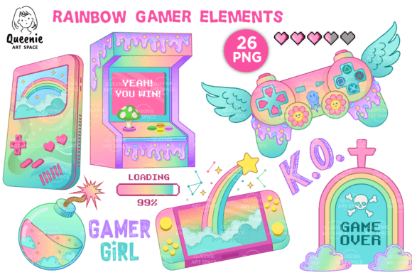 Colorful Rainbow Gaming Elements for Creative Projects